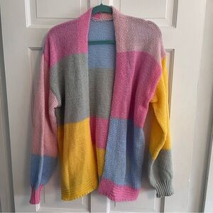 Colorful Women's Patchwork Sweater Cardigan Sz XL